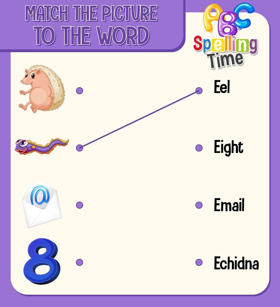 Word to picture matching worksheet for children vector