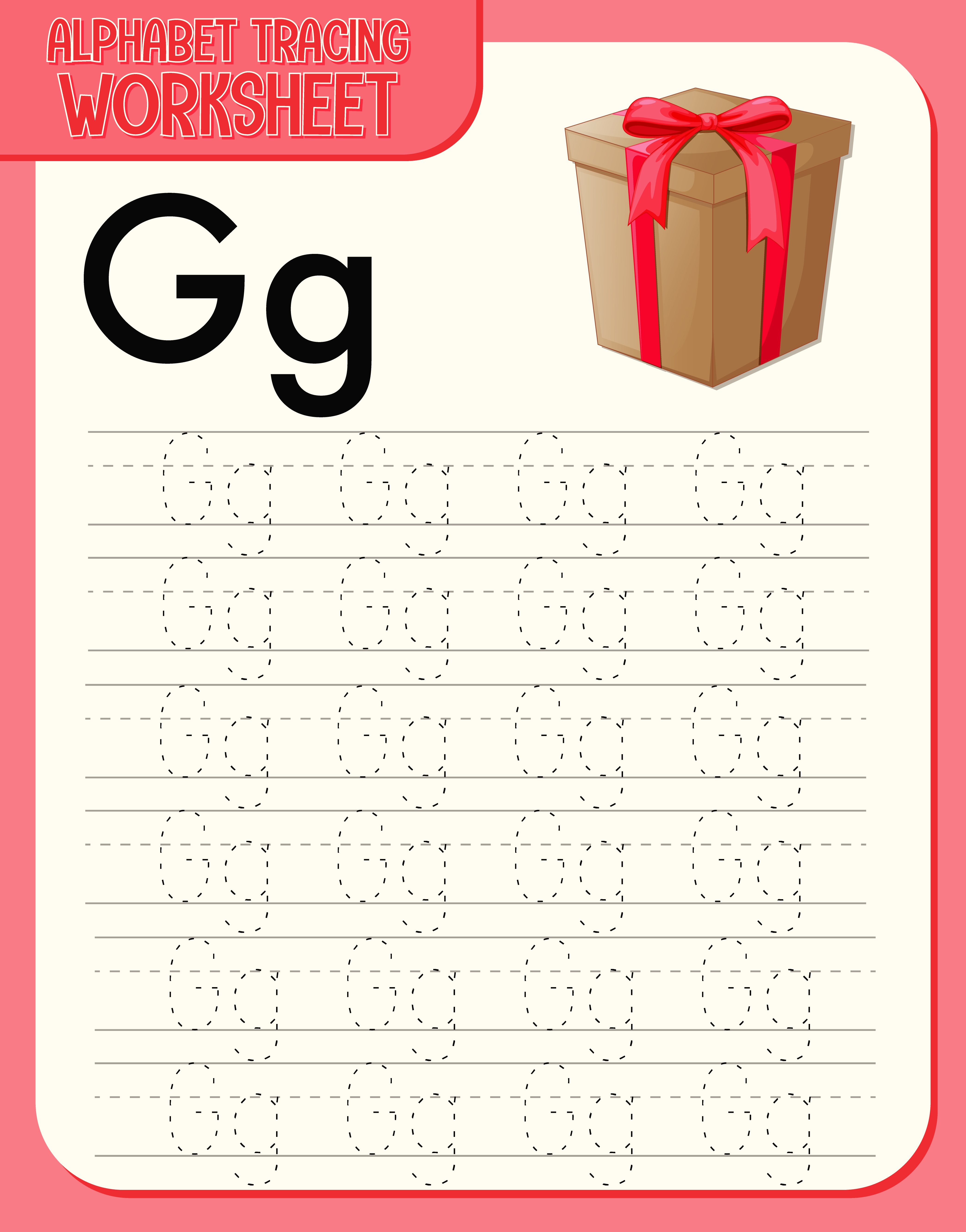 alphabet tracing worksheet with letter g and g download free vectors