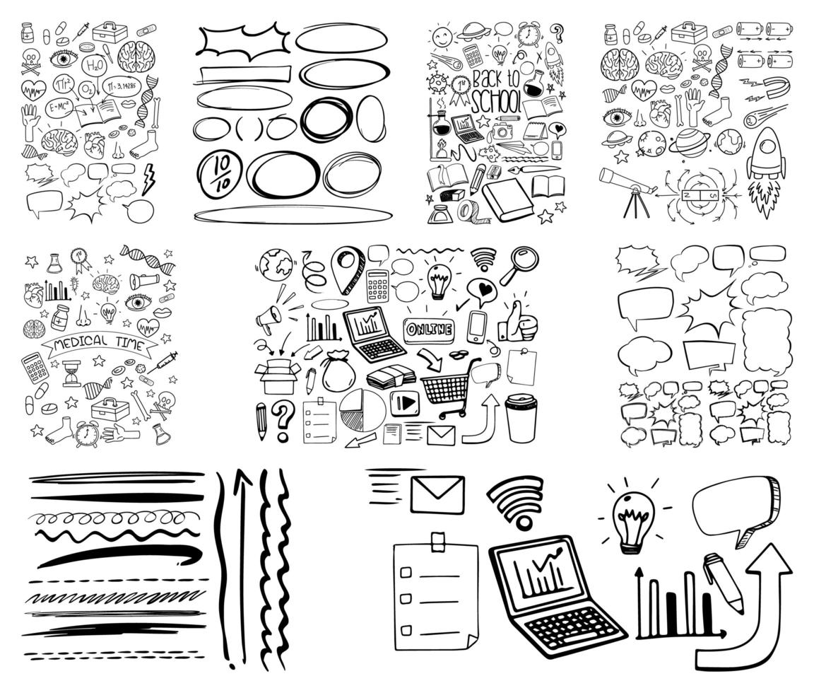 Set of object and symbol hand drawn doodle on white background vector