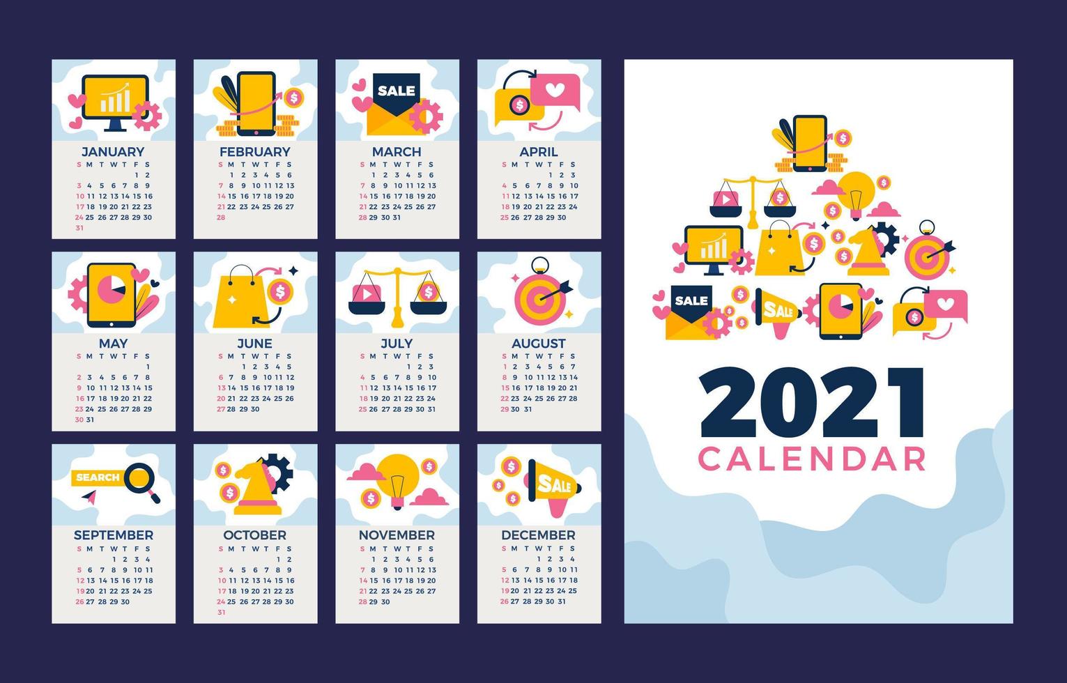 Blue and White Clean Business Calendar vector