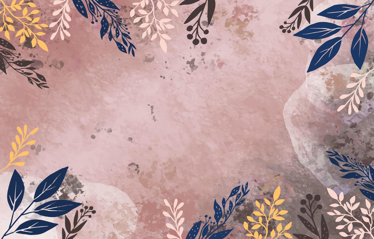 Watercolor Sandy Pink Background with Colorful Leaves vector