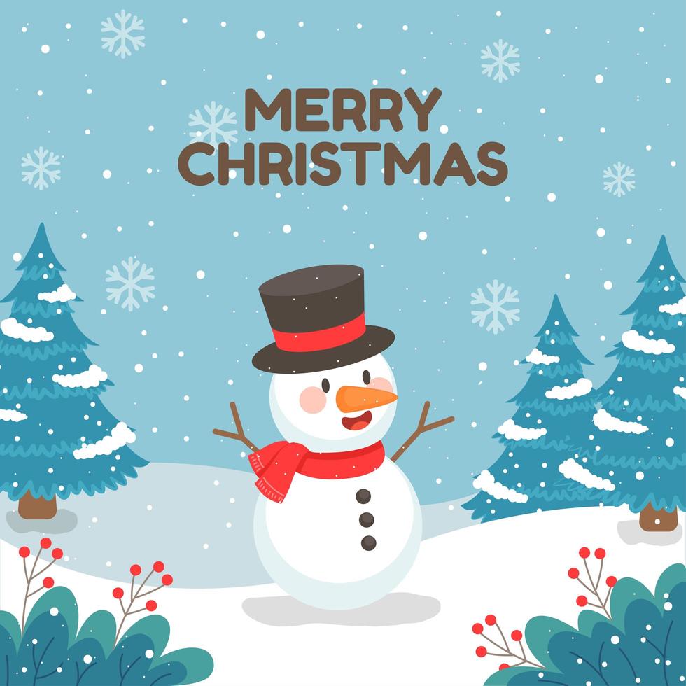 Happy Snowman Surrounded by Snowflakes vector