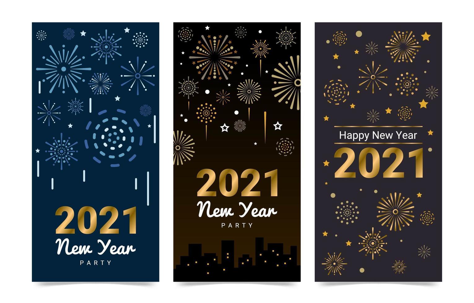 Banners de fuegos artificiales de año nuevo 2021. vector