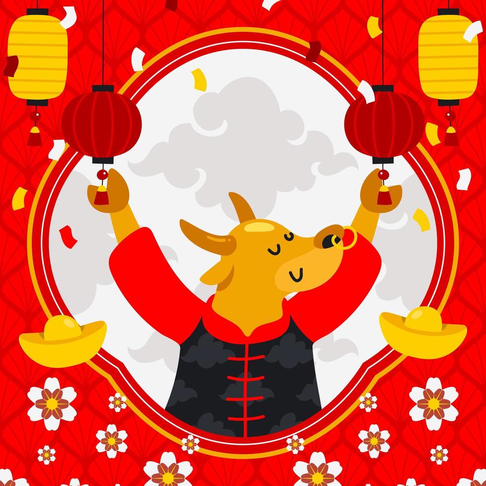 fondo de año nuevo chino buey vector
