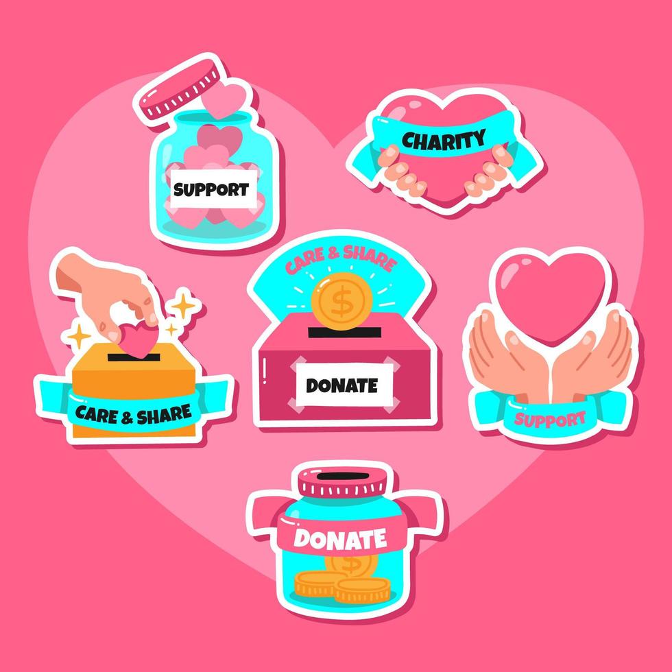 Donation and Charity Sticker Collection vector