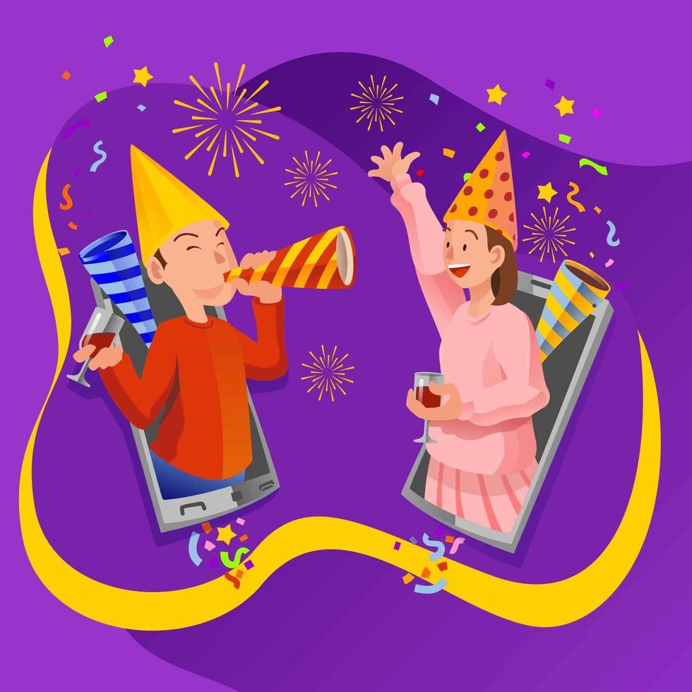 New Year Virtual Celebration Video Call vector