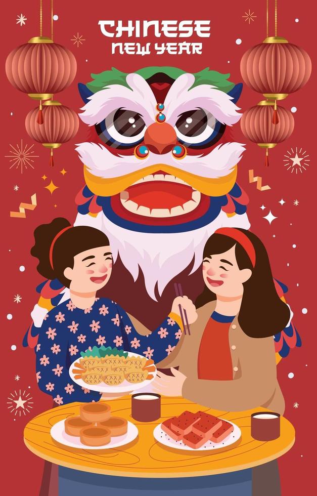 Celebrating Chinese New Year with Friends vector