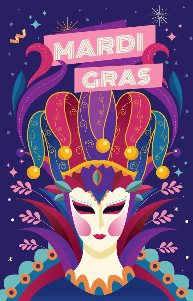 máscara creativa de mardi gras azul oscuro y rojo vector