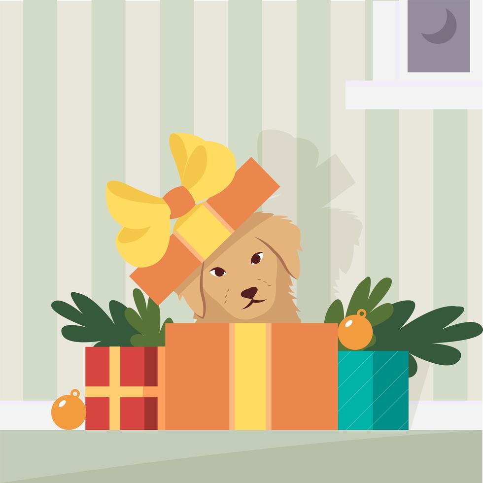Puppy Pops Up From a Christmas Gift Box vector