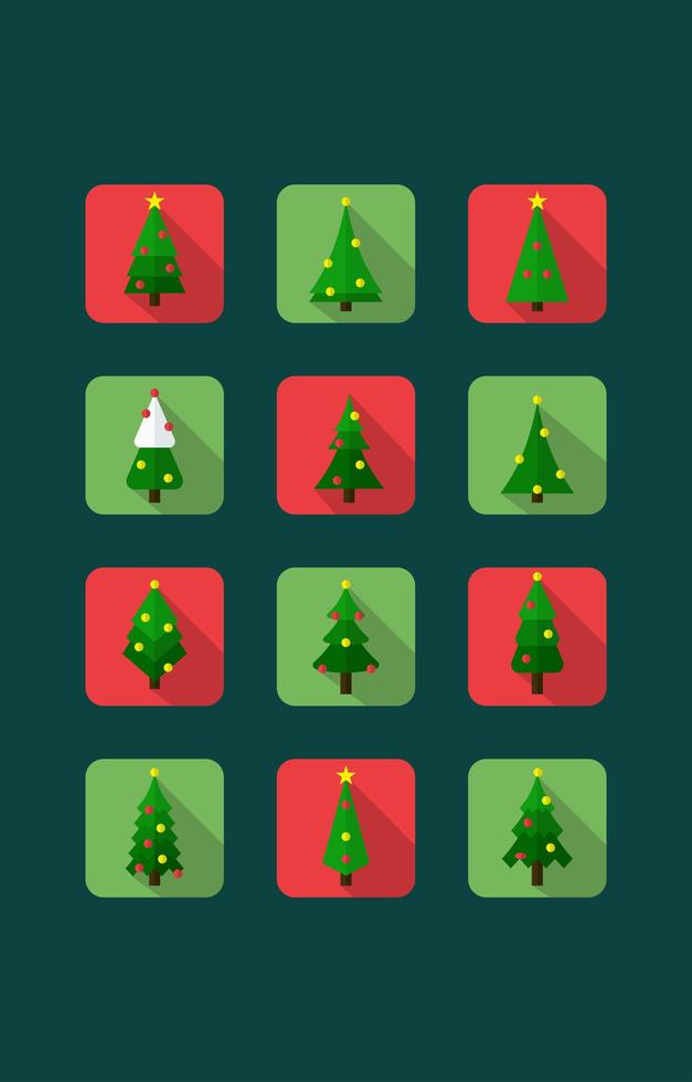 iconos de árboles de navidad simples y lindos vector