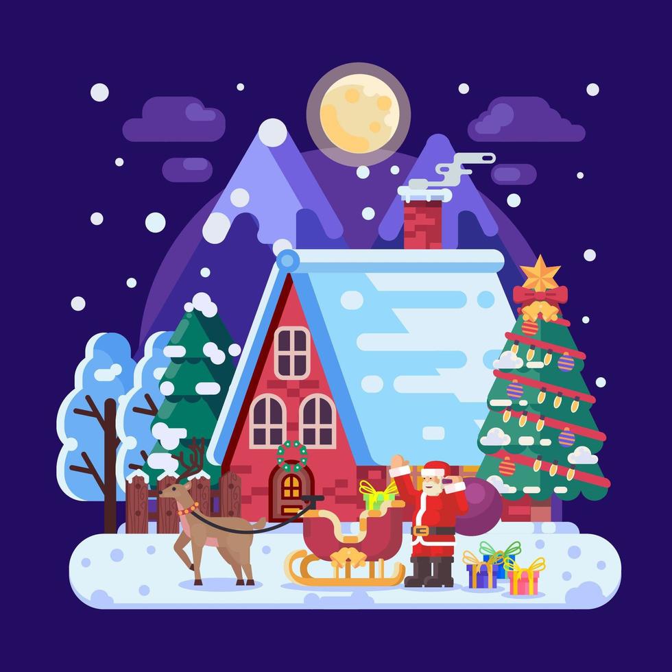 Christmas Night at A House in the Snow vector