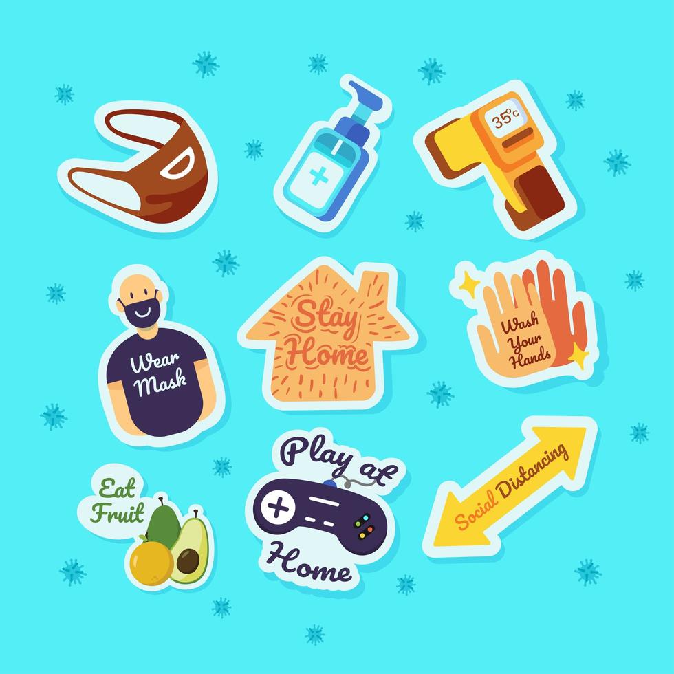 Set of New Normal Cartoon Sticker Collection vector