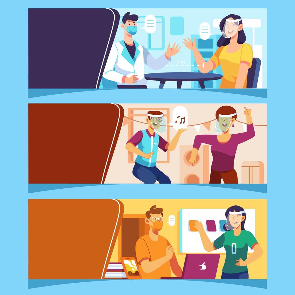 People Doing Activities in New Normal Era Banners vector