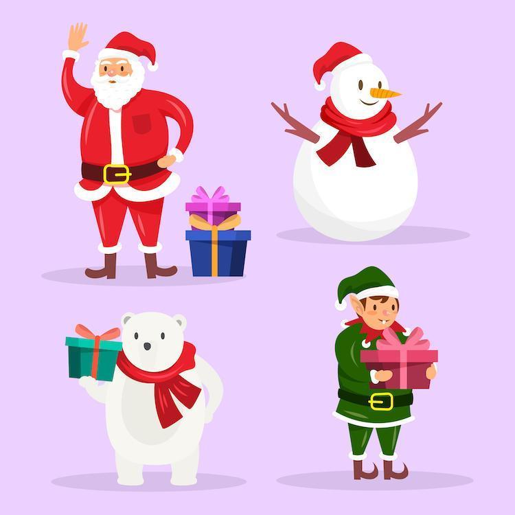 linda colección de personajes navideños vector