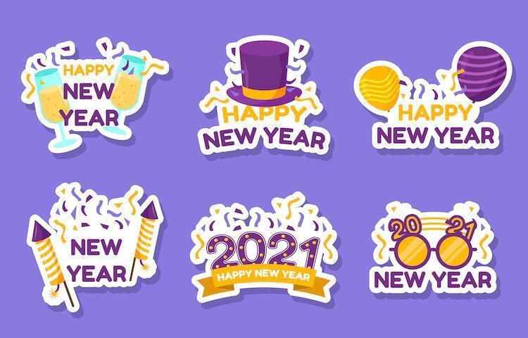 Colorful Happy New Year Festivity Sticker Collection vector