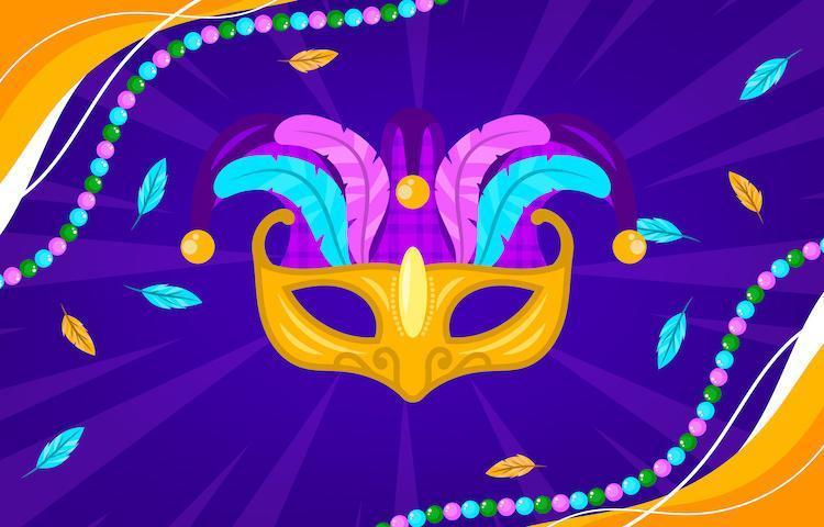 Colorful Mardi Gras Mask and Beads Background vector