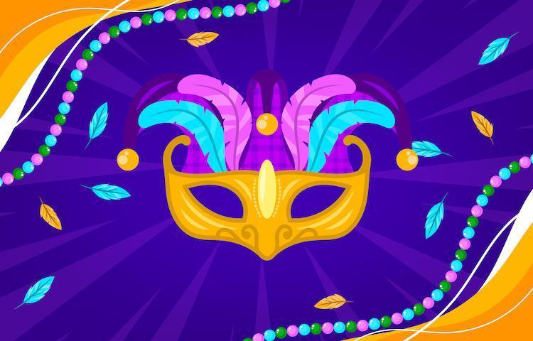 Máscara de mardi gras de colores y fondo de cuentas vector