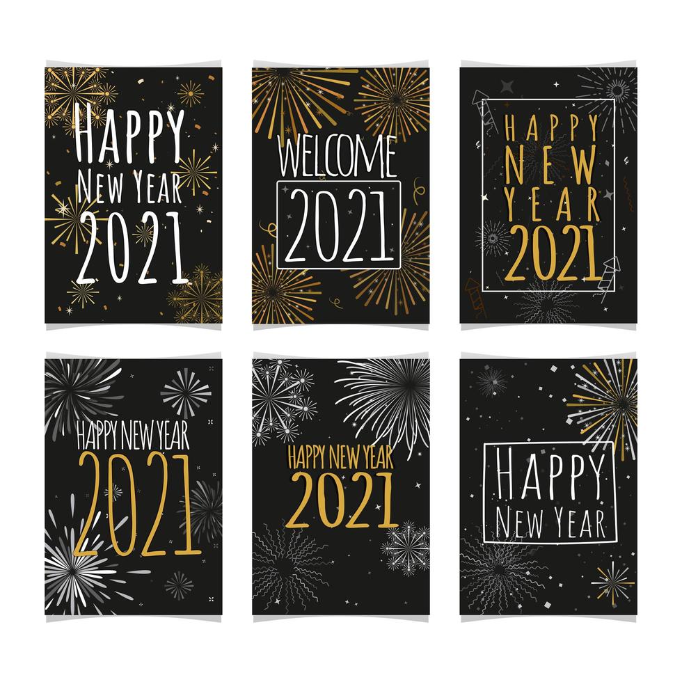 tarjetas de felicitación de fuegos artificiales 2021 vector