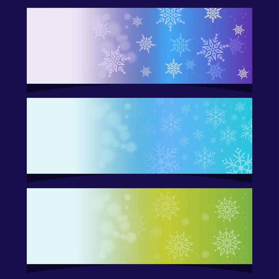 conjunto de hermosas banderas de cristal de copos de nieve vector