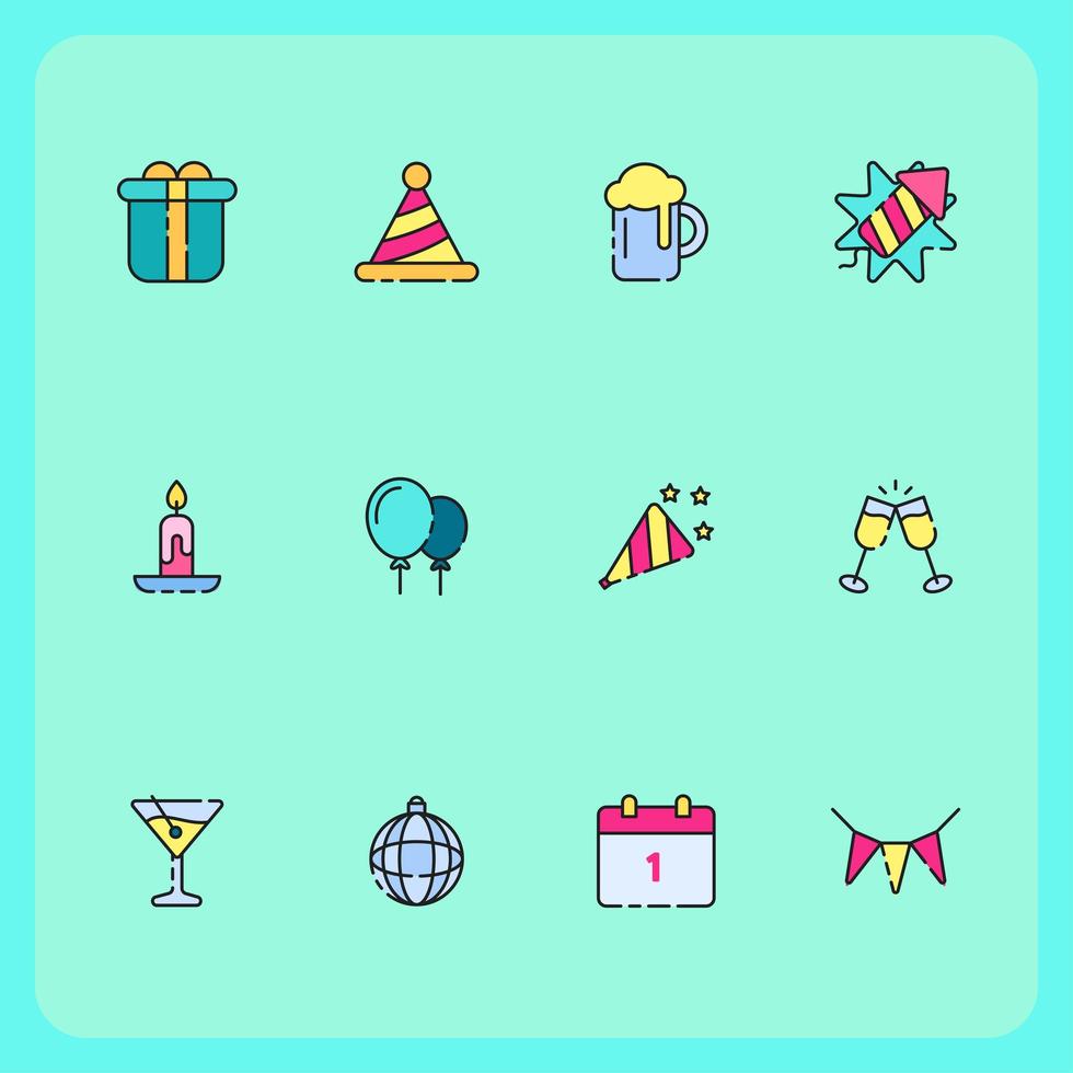 Cheerful New Year Icons vector