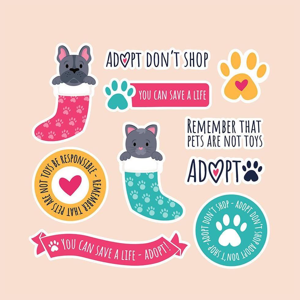 colección de pegatinas de adopción de mascotas vector