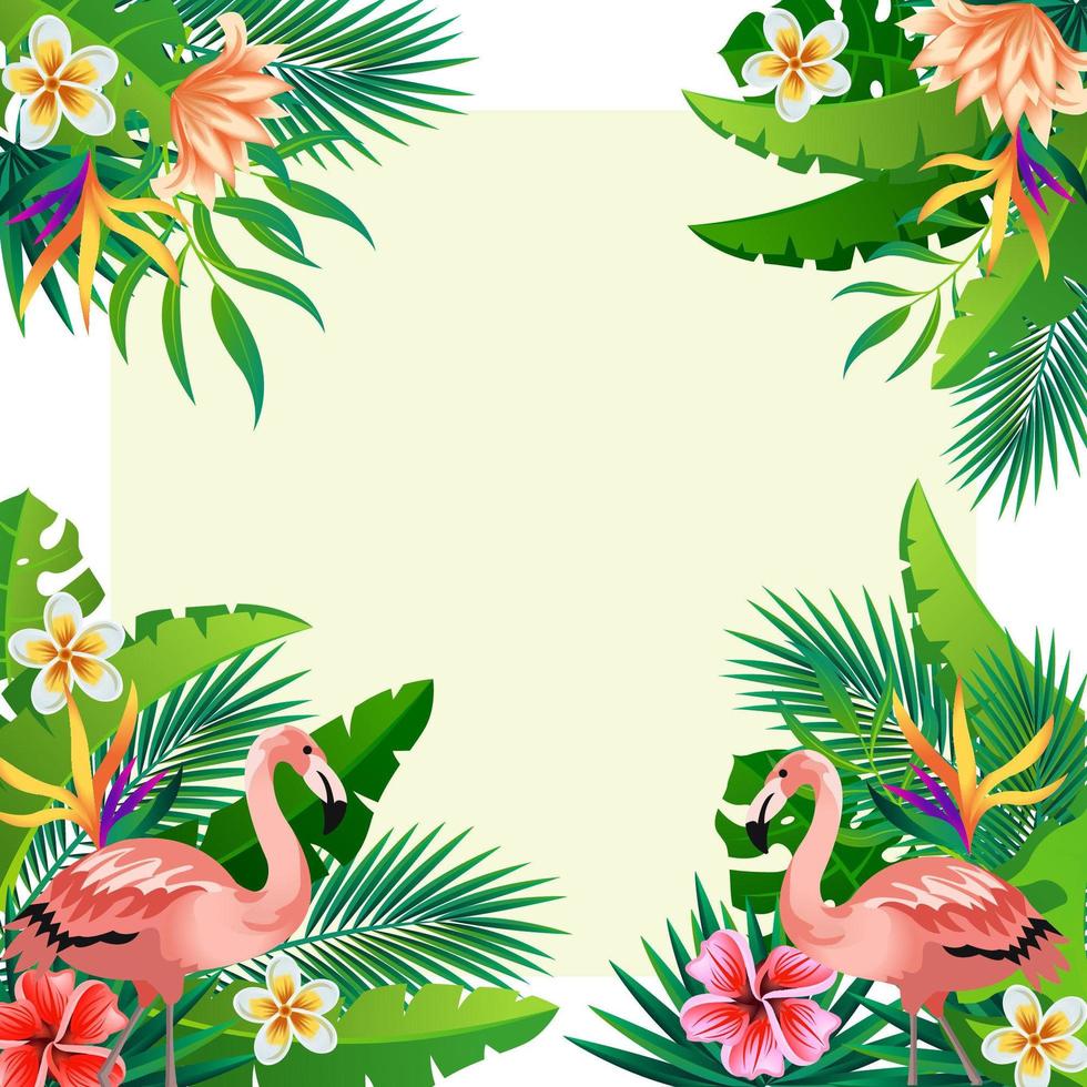 hermoso fondo de flores con flamencos vector