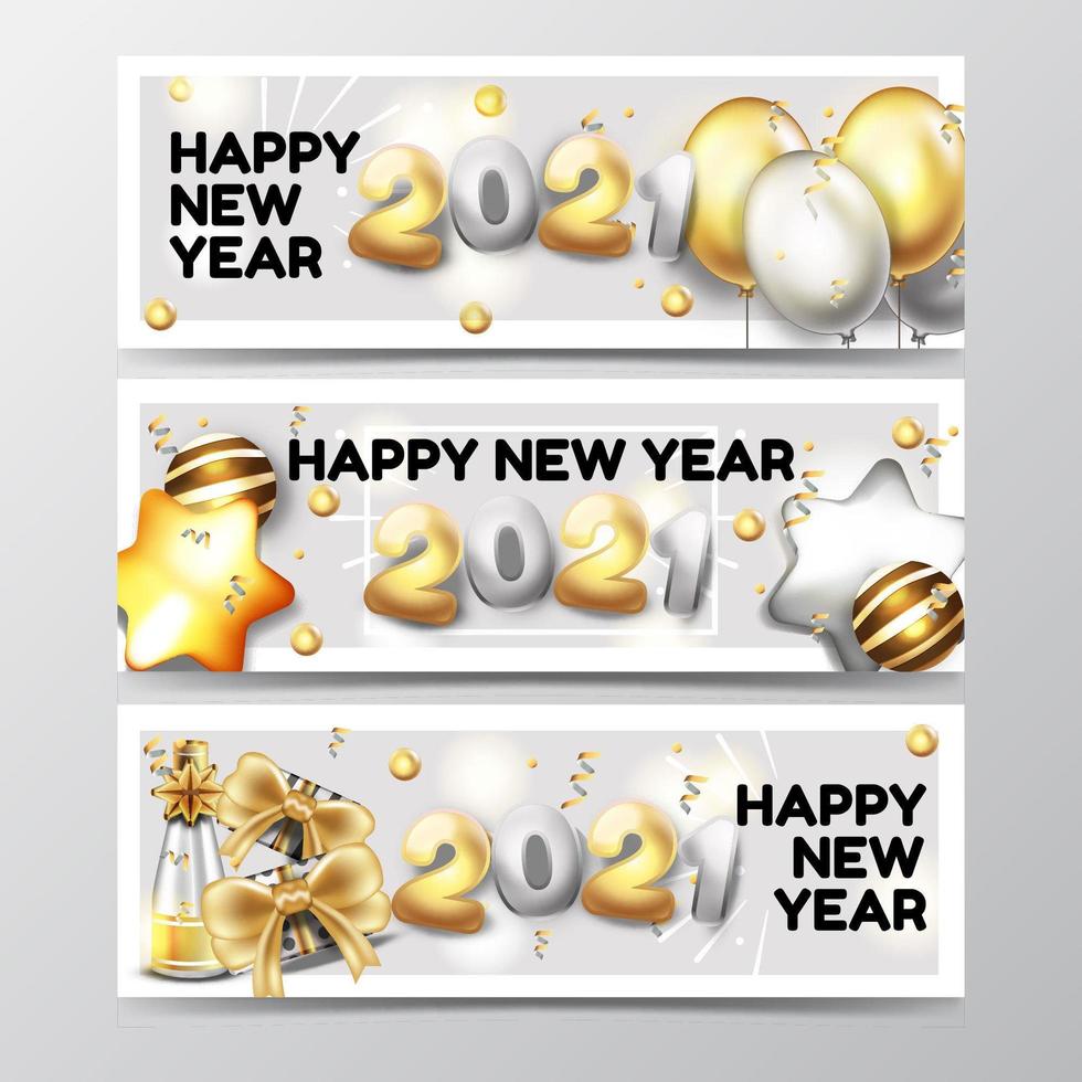 conjunto de banners de feliz año nuevo vector