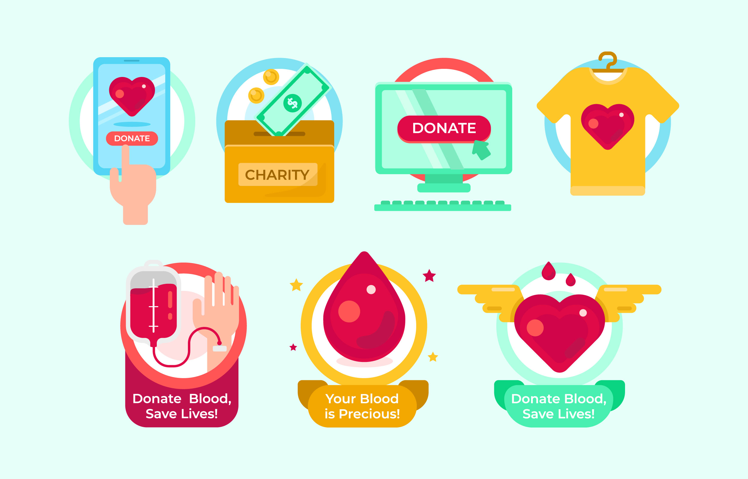 Set of Donation Program Labels 1602948 Vector Art at Vecteezy