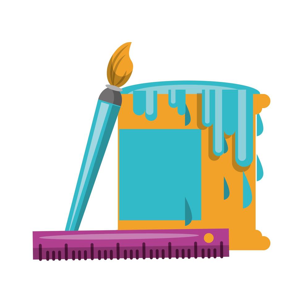 Paint bucket with brush and ruler vector