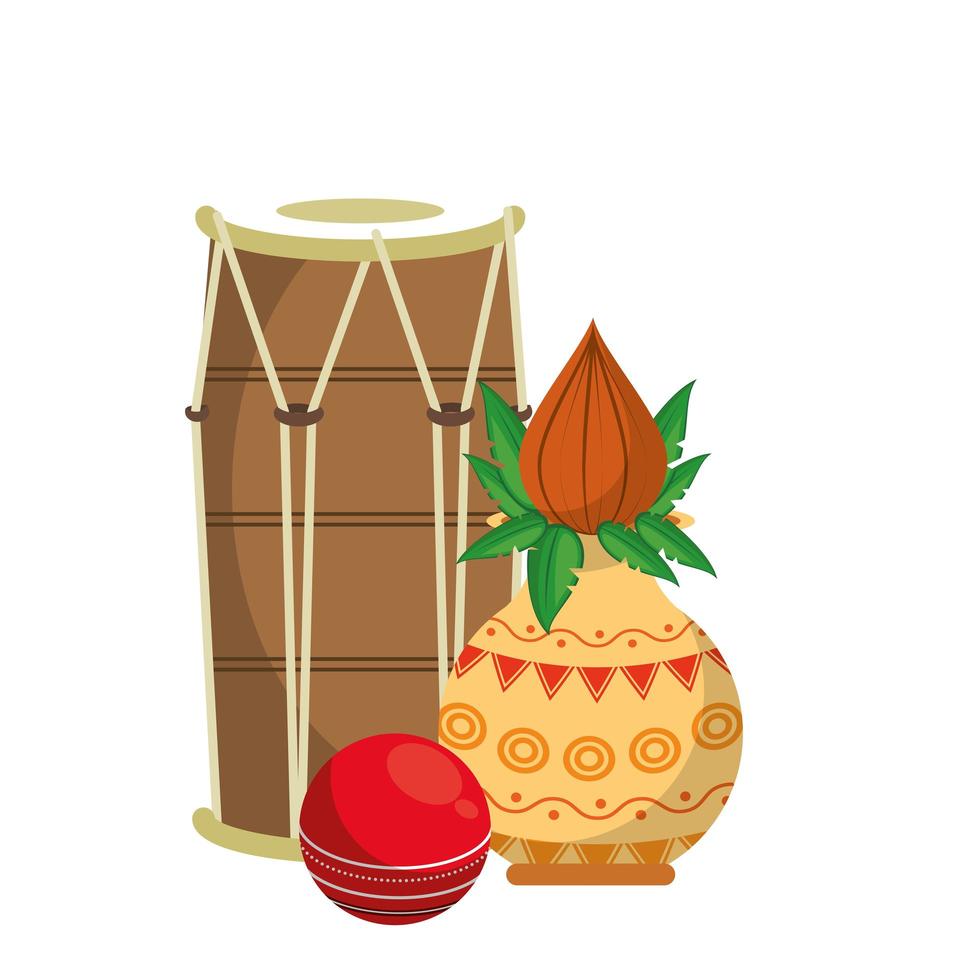 Indian tabla drums with lotus flower vector