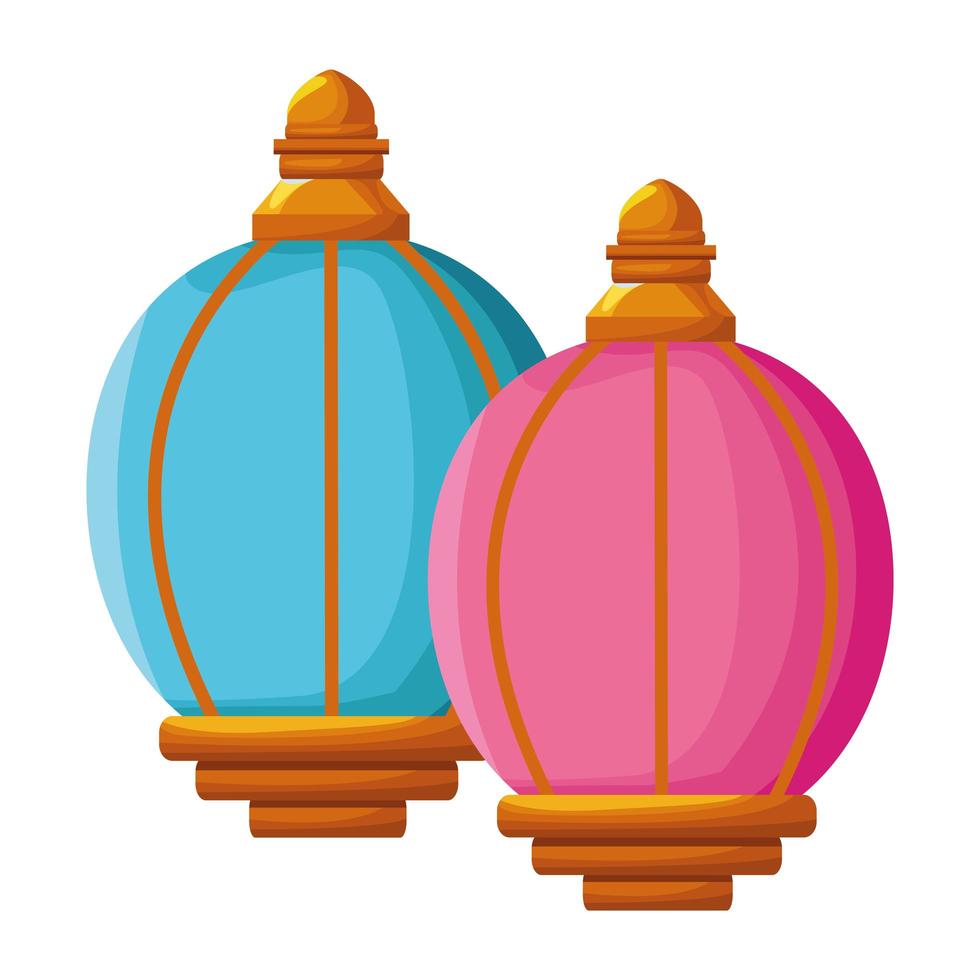 Colorful cartoon lanterns vector