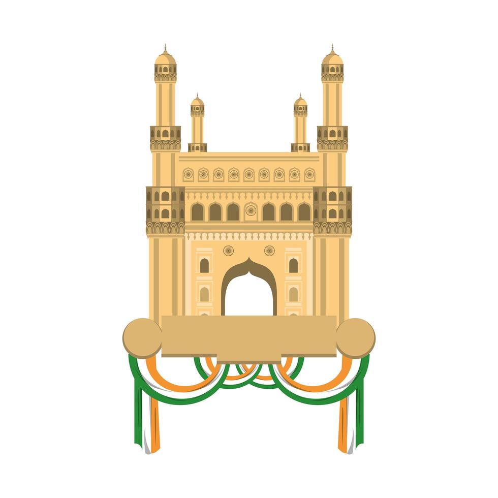 Indian national building with banner and flags vector