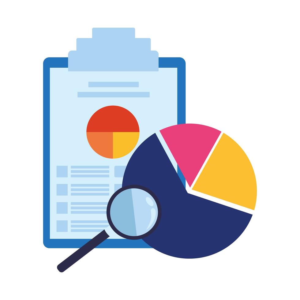 Data chart on table with magnifying glass vector