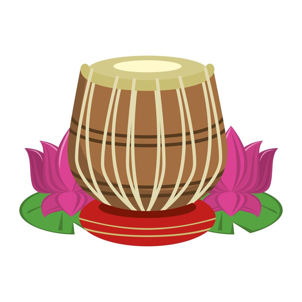 Indian tabla drums with lotus flower vector