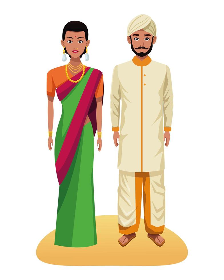 Indian couple cartoon characters vector