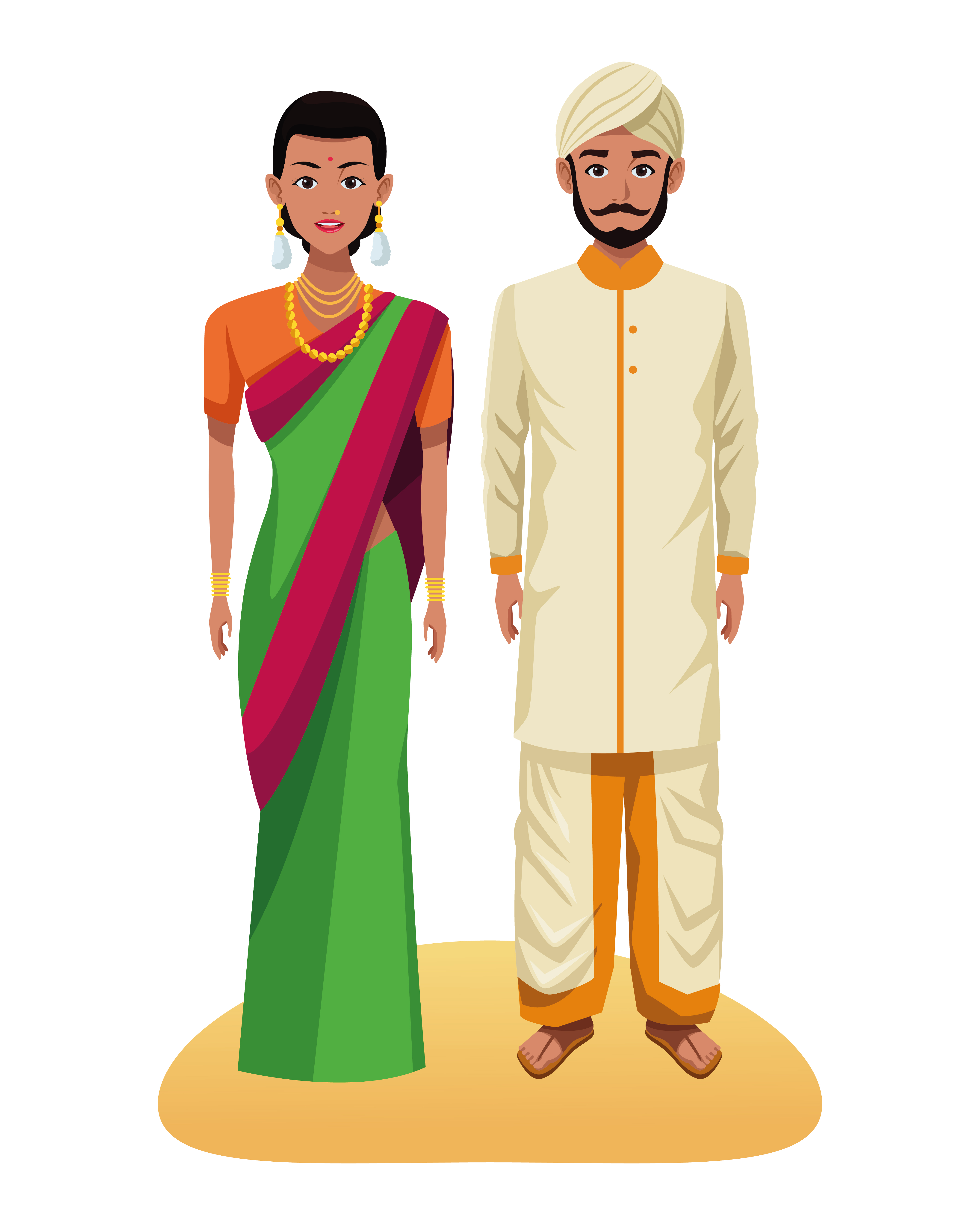 Indian couple cartoon characters 1609702 Vector Art at Vecteezy