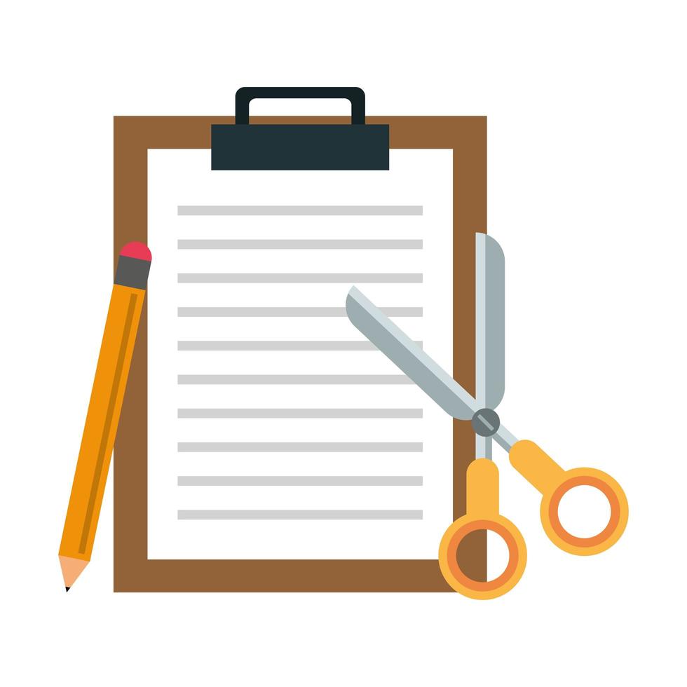 Clipboard document with scissors and pencil vector
