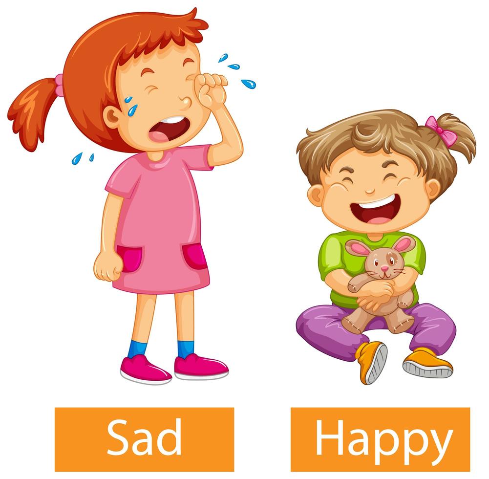 adjetivos opuestos palabras con feliz y triste vector