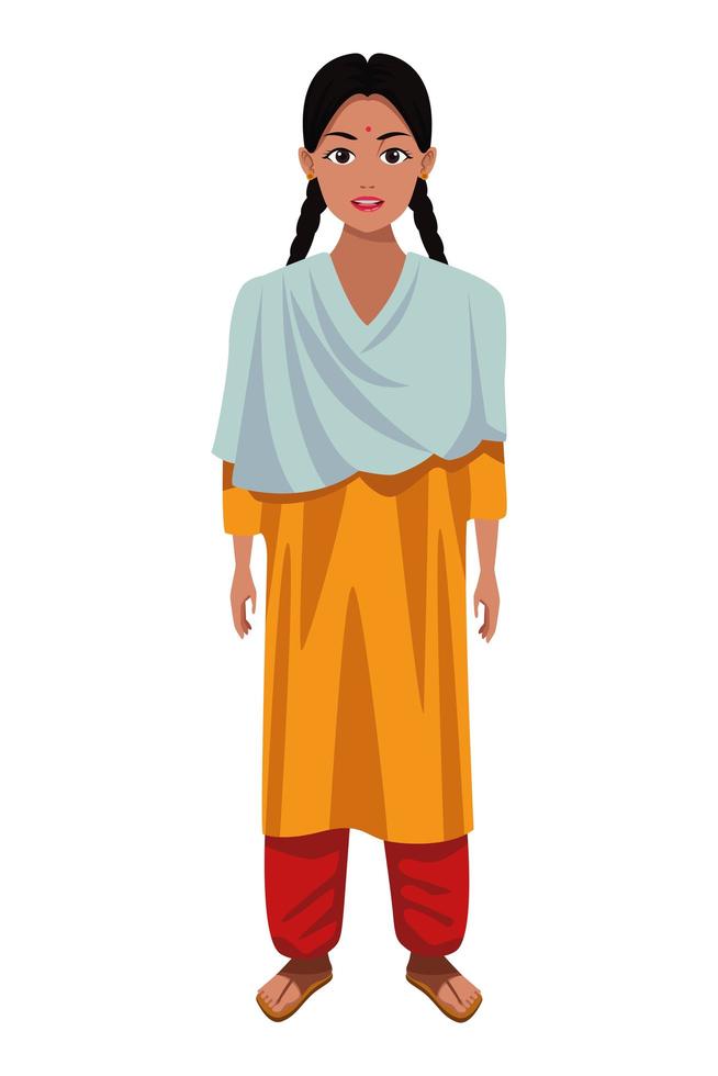 niña india, llevando, tradicional, hindú, ropa vector
