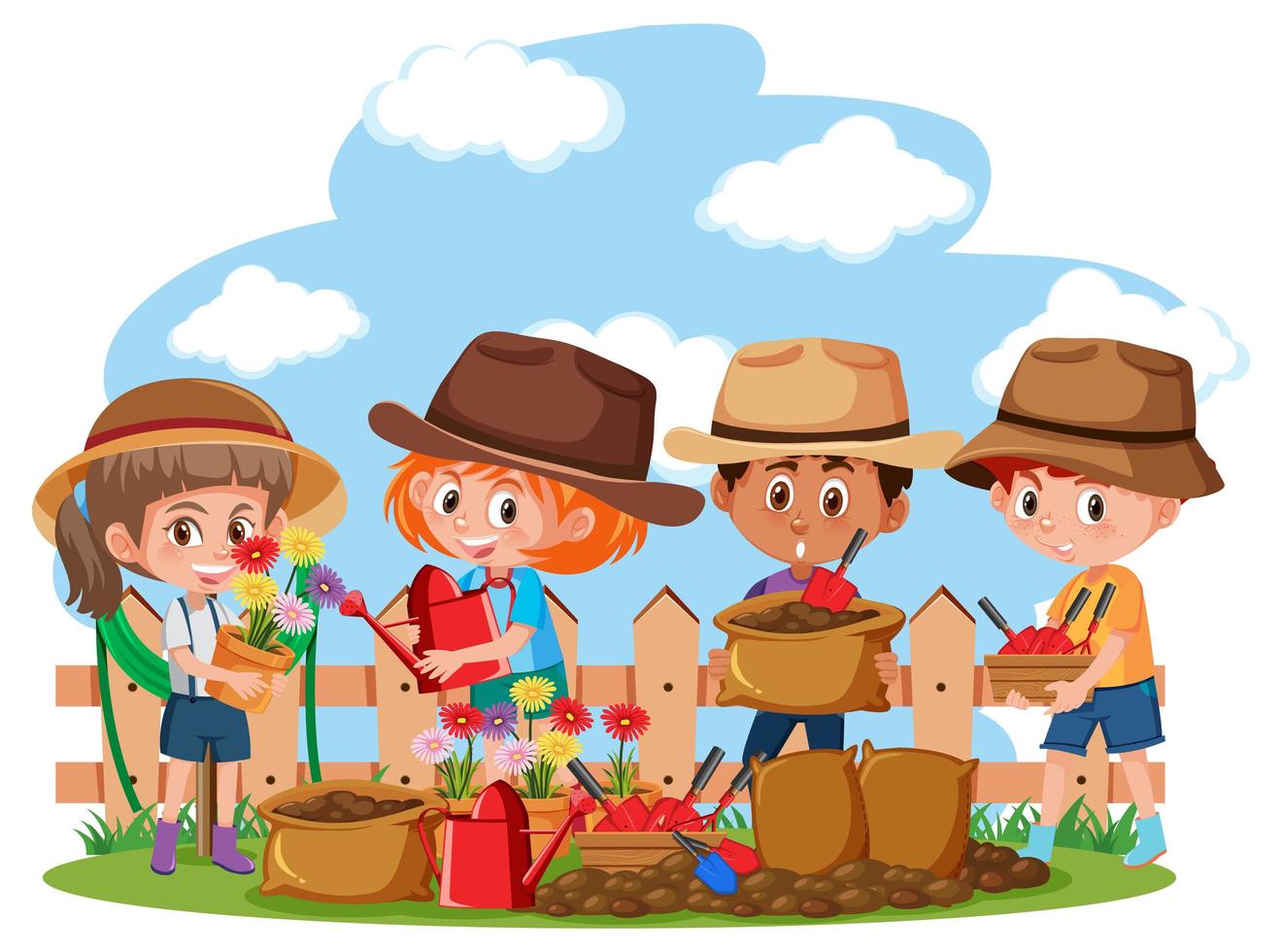 Happy kid in the garden scene vector