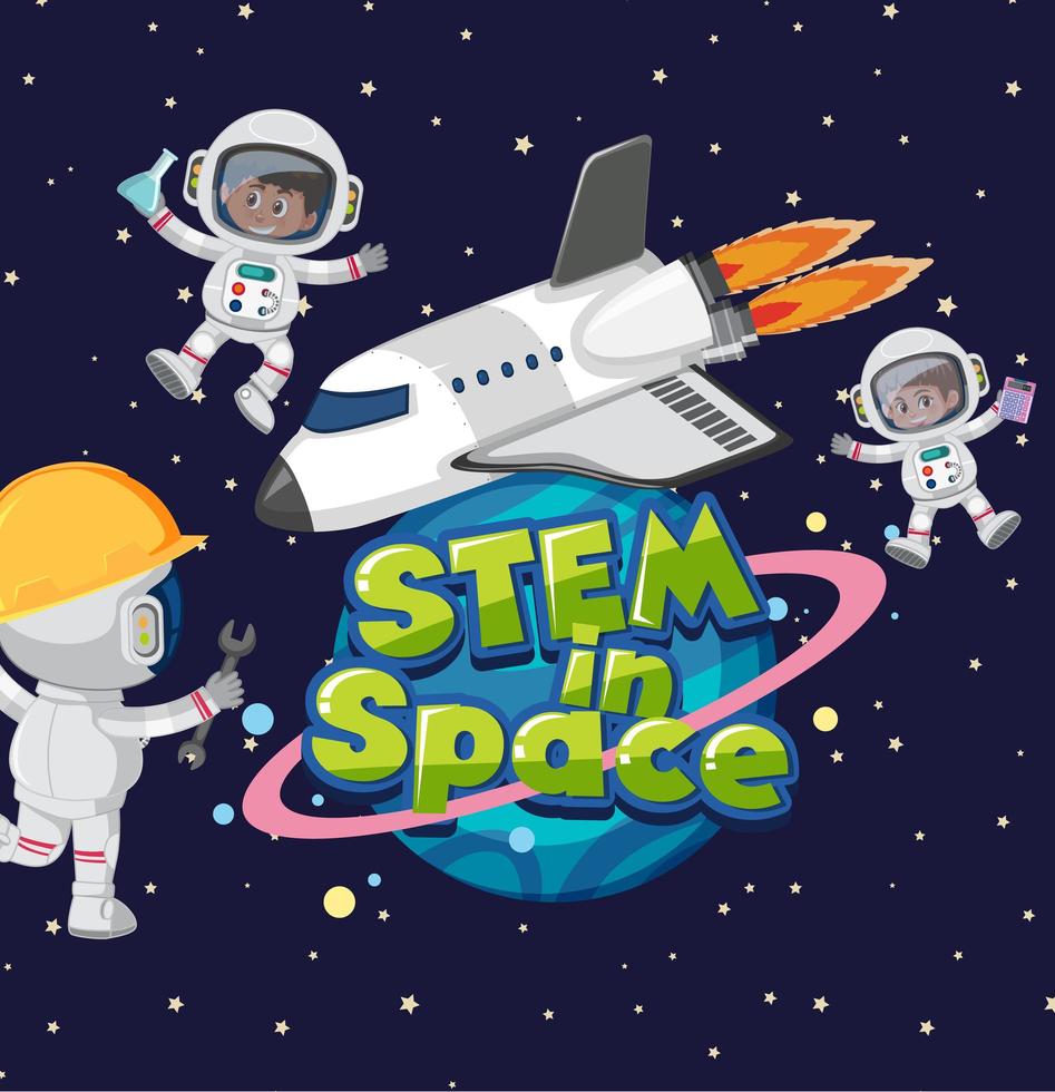 tallo en el logotipo del espacio y astronauta en el fondo del espacio vector