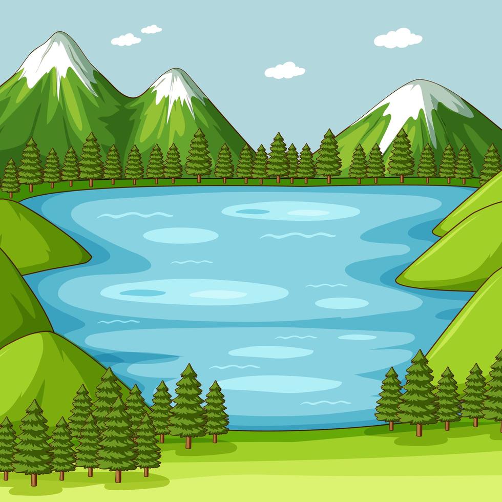 Escena de naturaleza verde vacía con lago vector