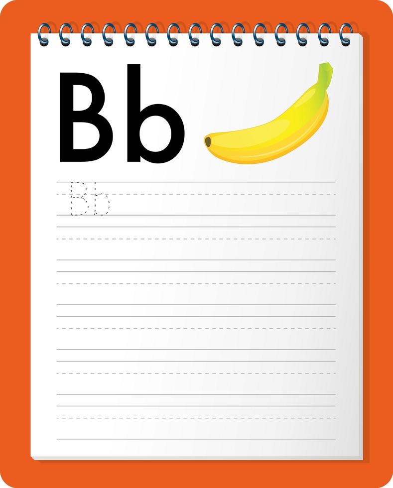 Alphabet tracing worksheet with letter B and b vector
