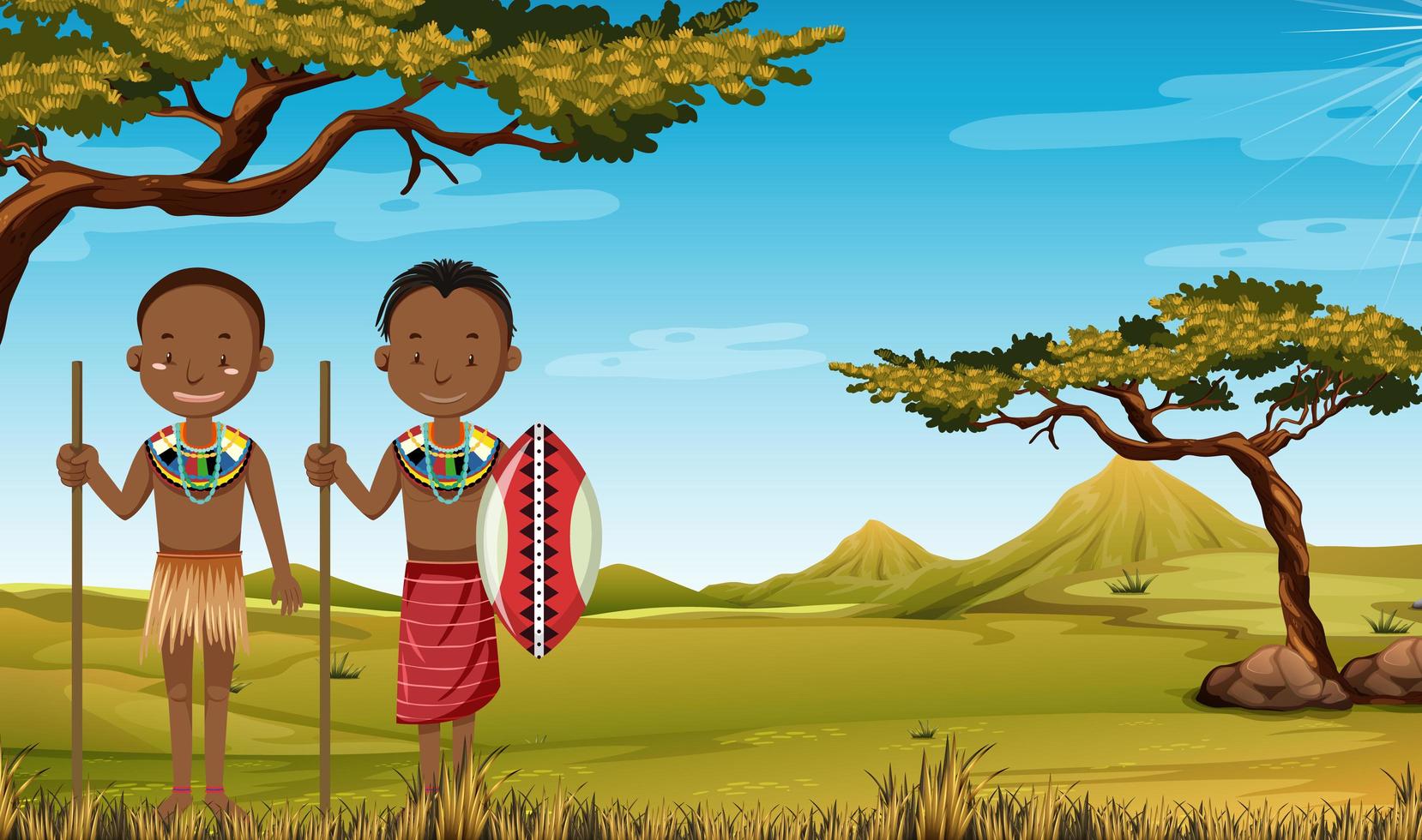 Ethnic people of African tribes in traditional clothing in nature background vector