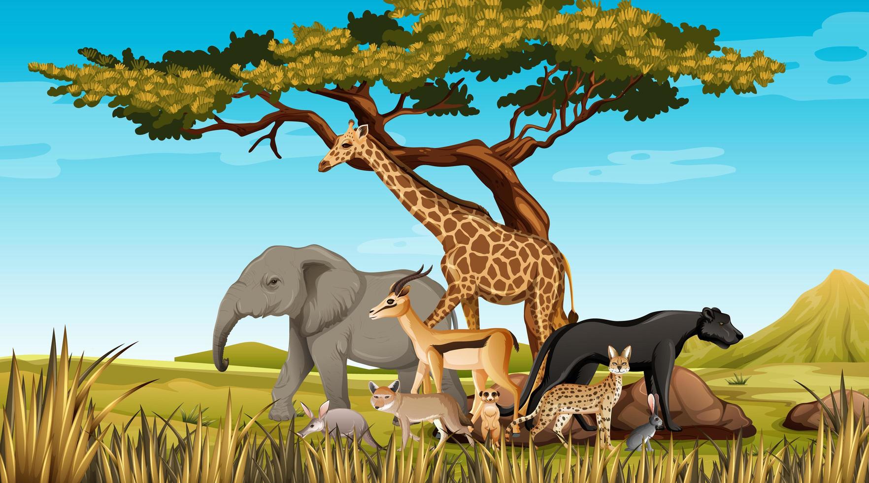 Group of Wild African Animal in the forest scene vector