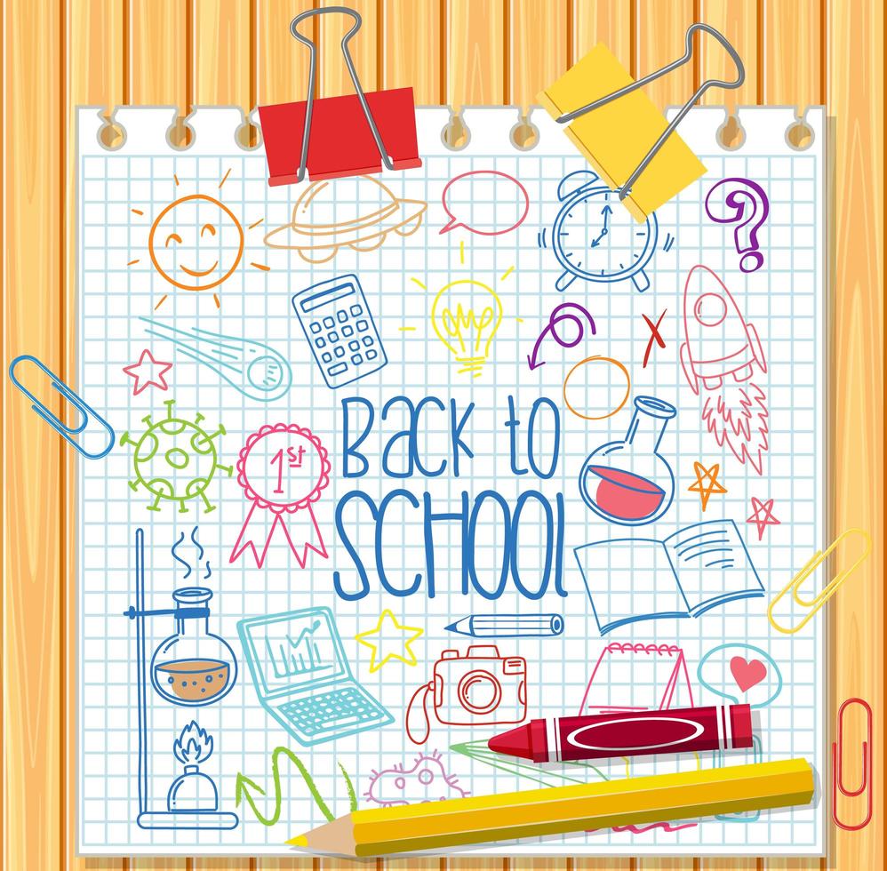 Set of school element doodle on paper vector