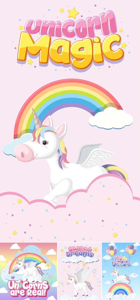 lindo banner de unicornio en color de fondo pastel vector