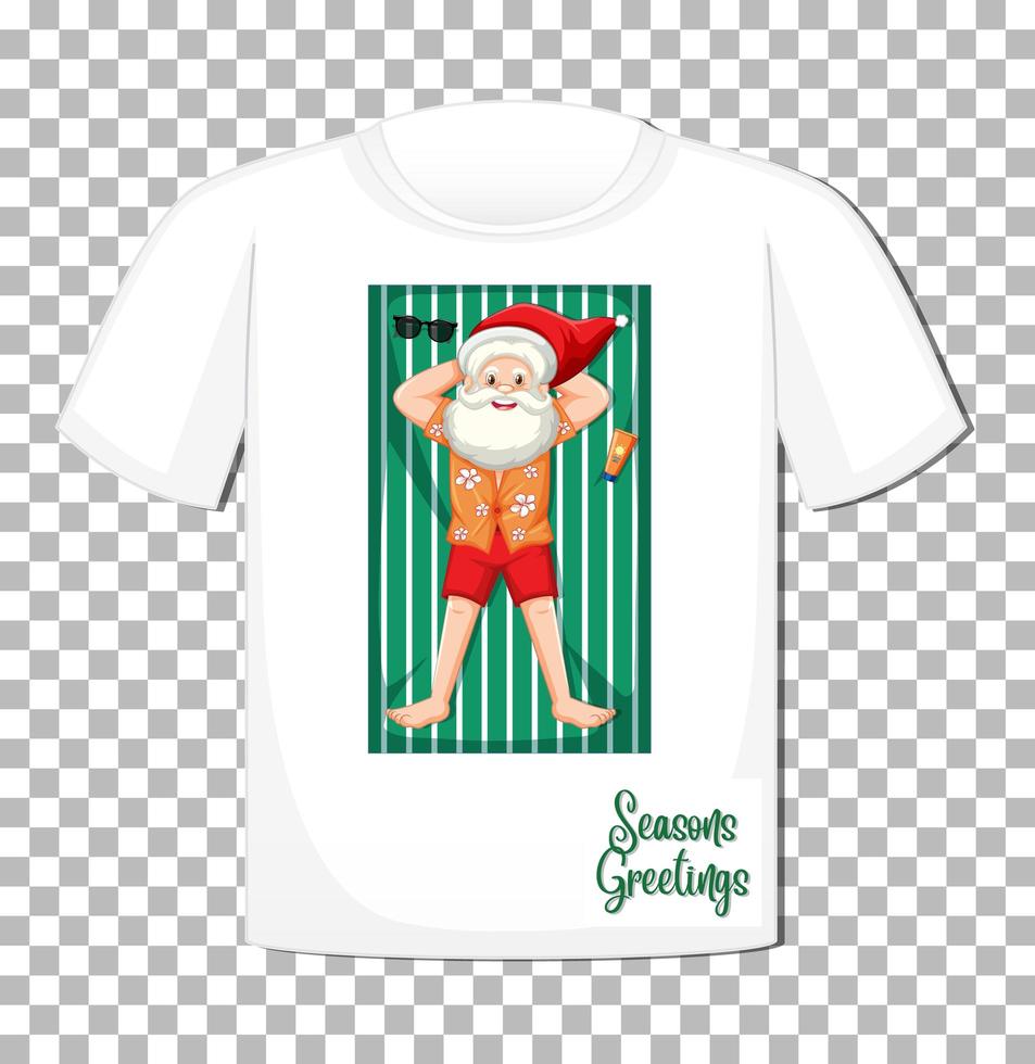 Santa Claus cartoon character in Christmas Summer theme on t-shirt on transparent background vector