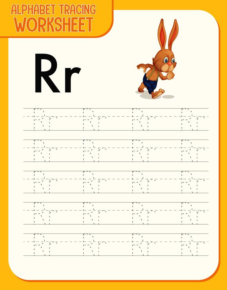 Alphabet tracing worksheet with letter R and r vector
