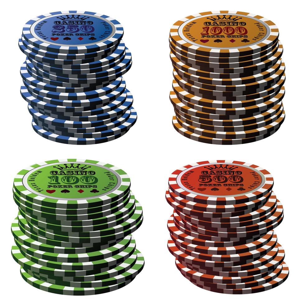 Poker chips column set isolated on white background vector